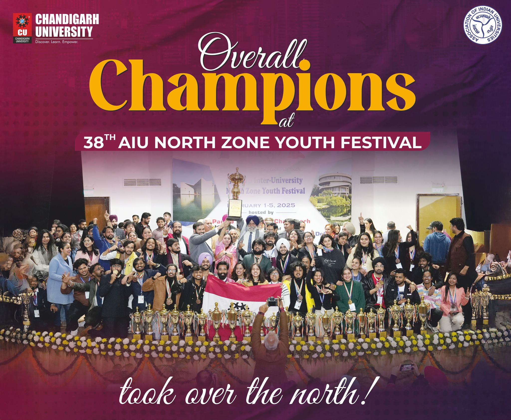 Chandigarh University lifts Overall Trophy during 38th AIU Inter-University North Zone Youth Festival 2025